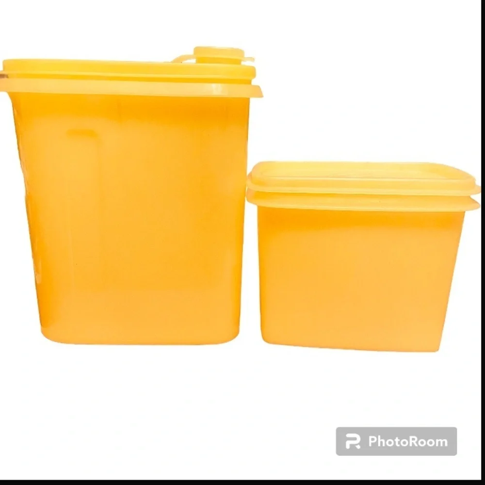 Tupperware Set of Yellow Shelf Saver and Pour Seal Wedge Containers
